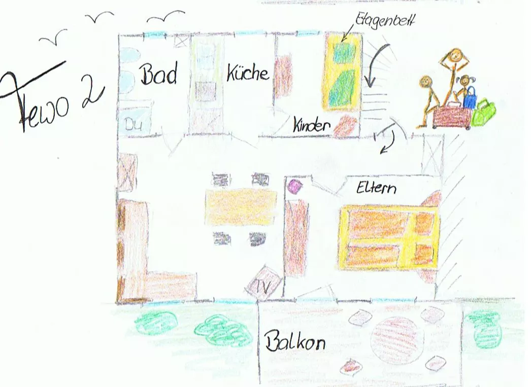 Bunter Grundriss Ferienwohnung 2 – St. Peter-Ording, bis 4 Personen