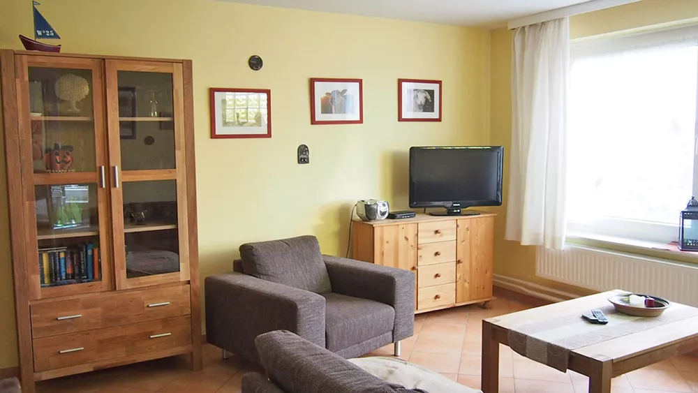 Wohnzimmer Ferienwohnung 4 mit Sitzbereich und TV