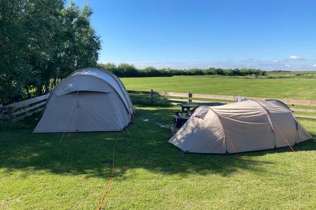 Zeltplatz mit Zelten inmitten der Natur auf dem Ferienhof in St. Peter-Ording